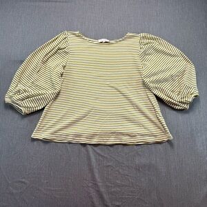 Eri + Ali Top Women’s Small White Yellow Striped 3/4 Balloon Sleeve Blouse Shirt